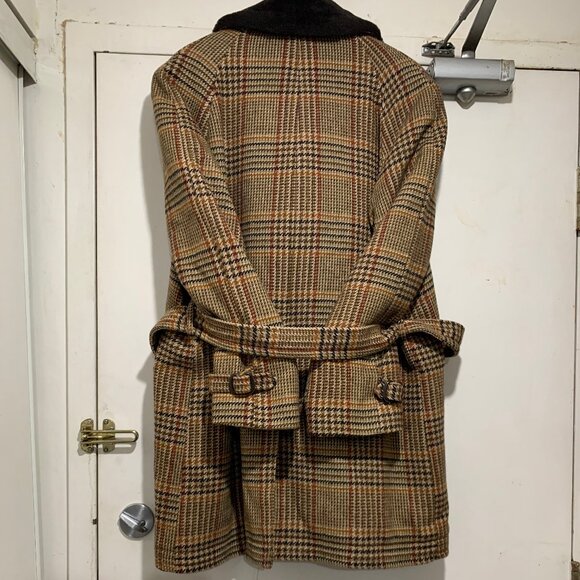 THE DOWNTOWNER VINTAGE FAUX FUR WOOL BLEND PLAID COATS SIZE 42/L - Picture 10 of 13